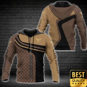 Luxury Louis Vuitton Black Dark Light Brown Curves Pattern 3D Shirt 3