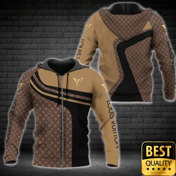 Luxury Louis Vuitton Black Dark Light Brown Curves Pattern 3D Shirt 140
