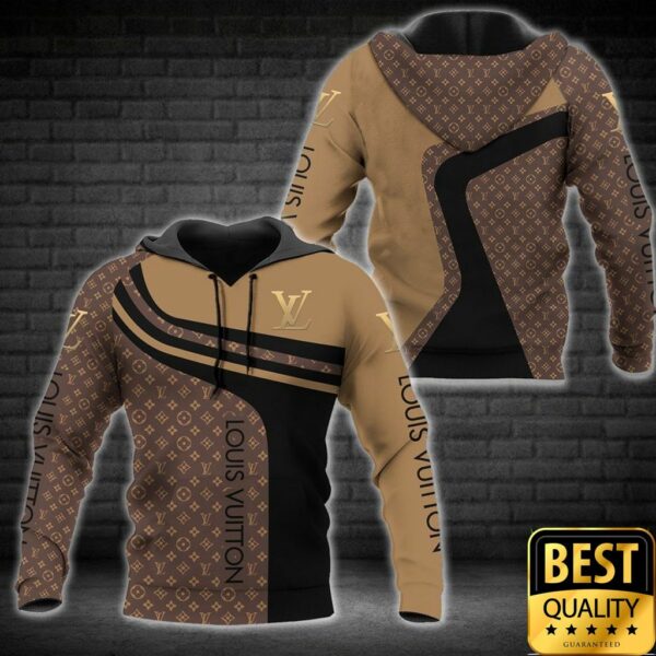 Luxury Louis Vuitton Black Dark Light Brown Curves Pattern 3D Shirt 140