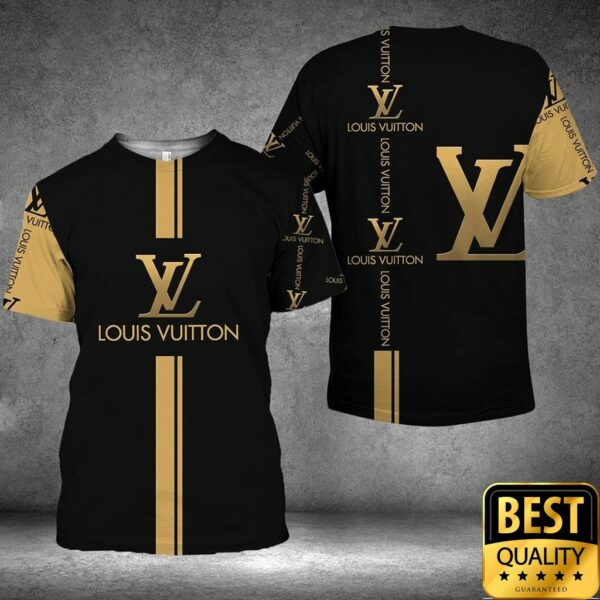 Luxury Louis Vuitton Black And Yellow With Brand Name Logo Center 3D Shirt and Pants 139
