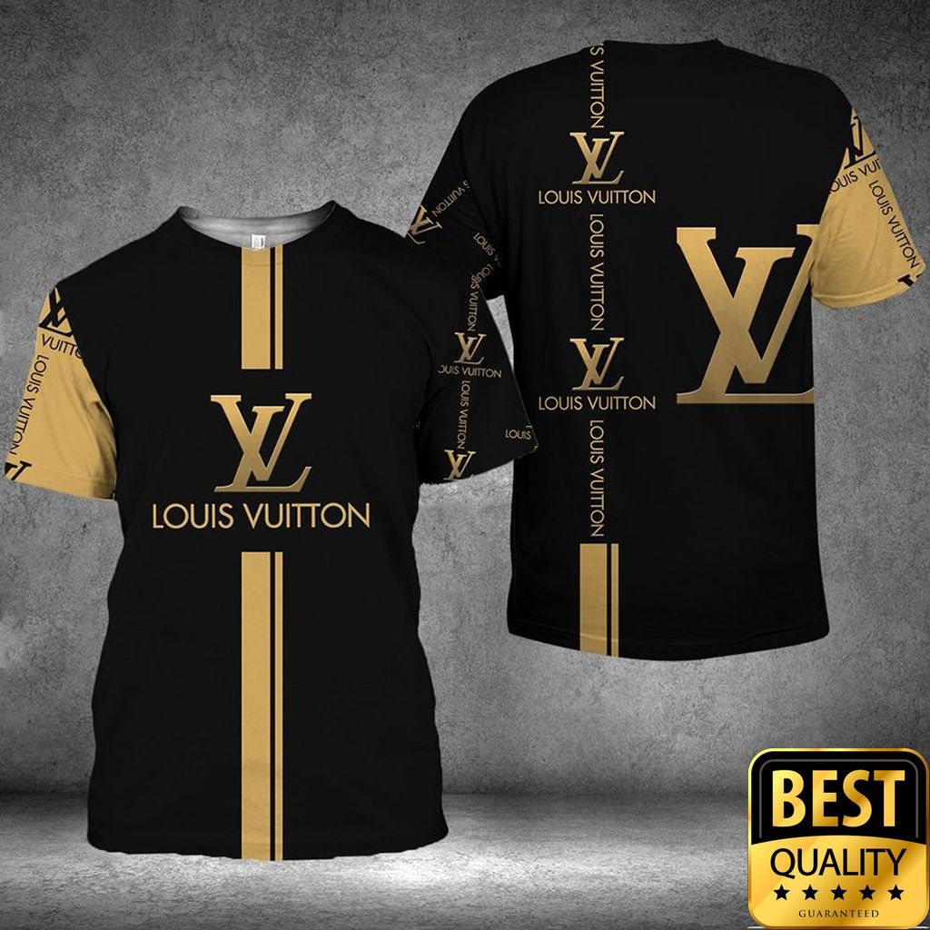 Luxury Louis Vuitton Black And Yellow With Brand Name Logo Center 3D Shirt and Pants 139 Luxury Louis Vuitton Black And Yellow With Brand Name Logo Center 3D Shirt and Pants 139