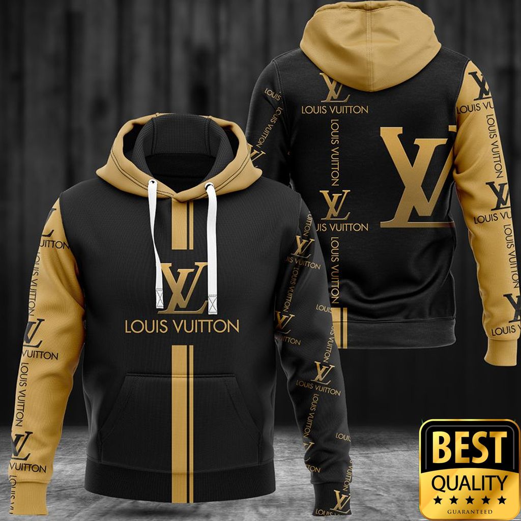 Luxury Louis Vuitton Black And Yellow With Brand Name Logo Center 3D Shirt and Pants 139 Luxury Louis Vuitton Black And Yellow With Brand Name Logo Center 3D Shirt and Pants 139
