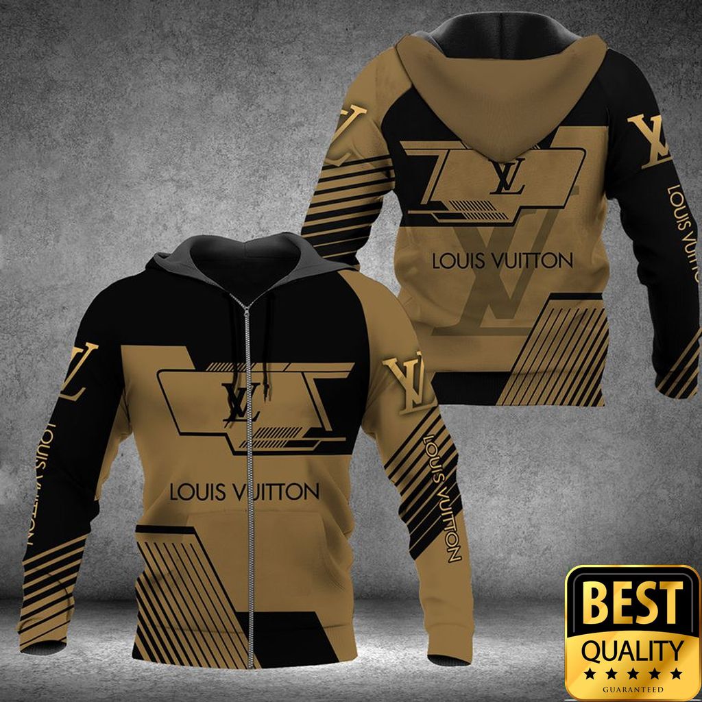 Luxury Louis Vuitton Black And Light Brown With Brand Name On Sleeves 3D Shirt 136 Luxury Louis Vuitton Black And Light Brown With Brand Name On Sleeves 3D Shirt 136