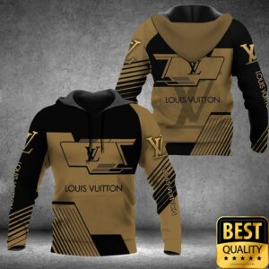 Luxury Louis Vuitton Black and Light Brown with Brand Name On Sleeves 3D Shirt 2