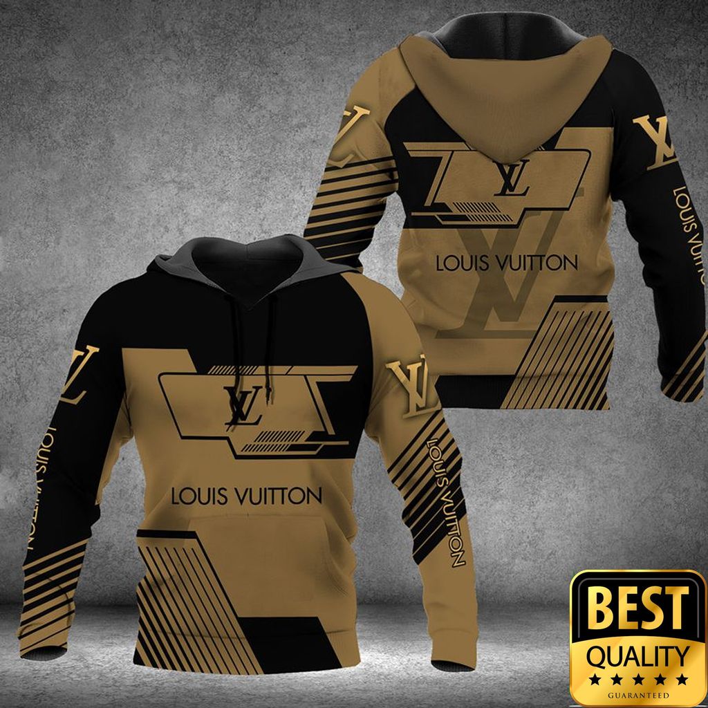 Luxury Louis Vuitton Black And Light Brown With Brand Name On Sleeves 3D Shirt 136 Luxury Louis Vuitton Black And Light Brown With Brand Name On Sleeves 3D Shirt 136