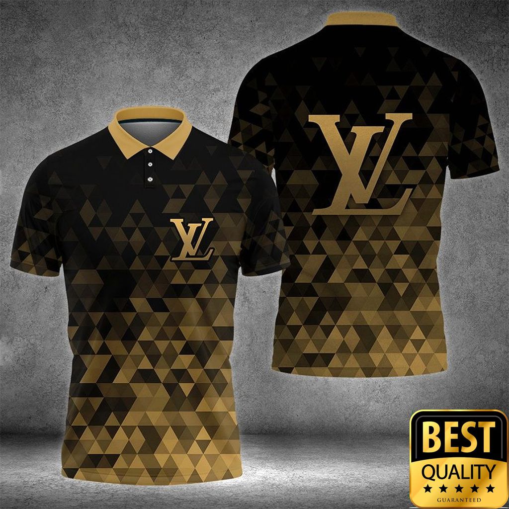 Luxury Louis Vuitton Black And Gold Color With Rectangle Pattern 3D Shirt 135 Luxury Louis Vuitton Black And Gold Color With Rectangle Pattern 3D Shirt 135