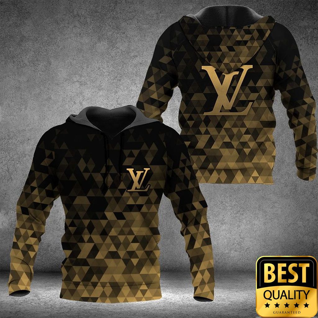 Luxury Louis Vuitton Black And Gold Color With Rectangle Pattern 3D Shirt 135 Luxury Louis Vuitton Black And Gold Color With Rectangle Pattern 3D Shirt 135
