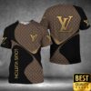 Luxury Louis Vuitton Black And Brown Monogram Vertical Brand Name 3D Shirt 134