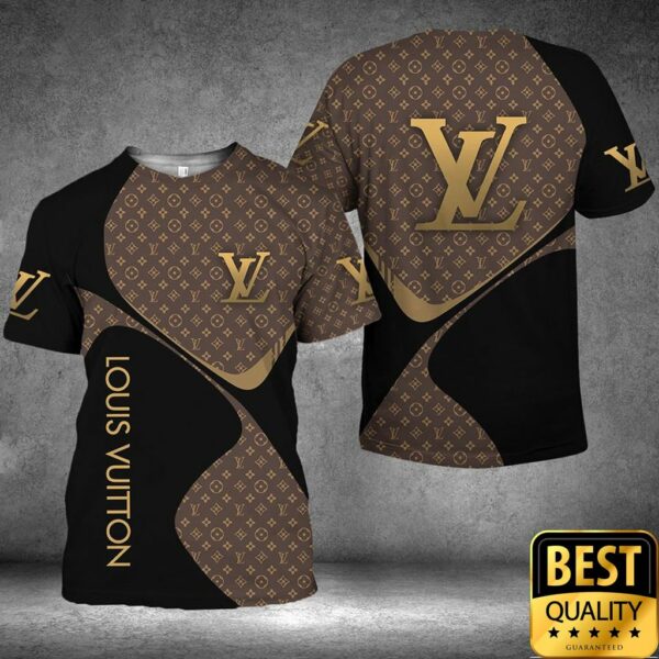 Luxury Louis Vuitton Black And Brown Monogram Vertical Brand Name 3D Shirt 134