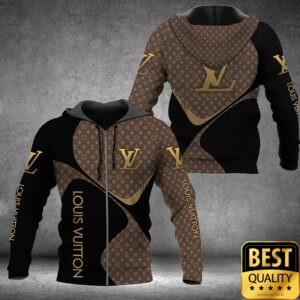 Luxury Louis Vuitton Black and Brown Monogram Vertical Brand Name 3D Shirt 3