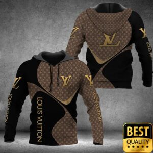 Luxury Louis Vuitton Black and Brown Monogram Vertical Brand Name 3D Shirt 2