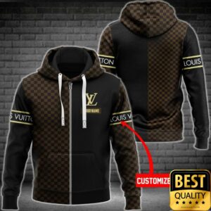 Customized Luxury Louis Vuitton Dark Brown and Black Name Strip 3D Shirt and Pants 5