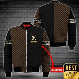 Customized Luxury Louis Vuitton Dark Brown and Black Name Strip 3D Shirt and Pants 3