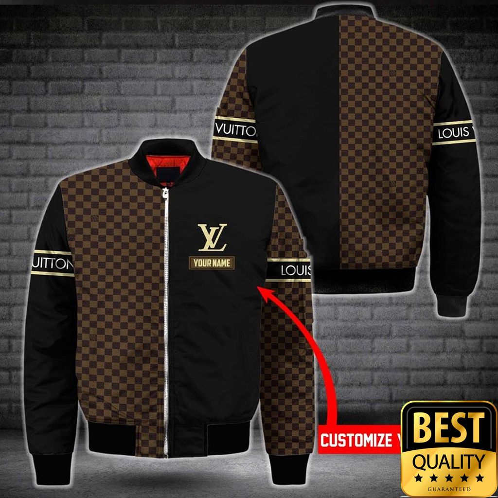Customized Luxury Louis Vuitton Dark Brown And Black Name Strip 3D Shirt And Pants 082 Customized Luxury Louis Vuitton Dark Brown And Black Name Strip 3D Shirt And Pants 082