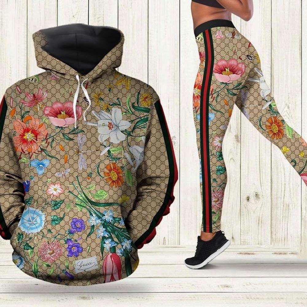 Gucci Floral Pattern Hoodie Leggings Set 3D All Over Print 256 Gucci Floral Pattern Hoodie Leggings Set 3D All Over Print 256