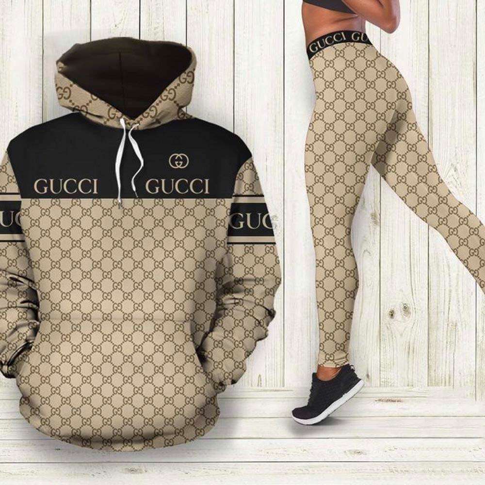 Gucci Black and Brownt Hoodie And Leggings Set 3D Full Print 264 Gucci Black and Brownt Hoodie And Leggings Set 3D Full Print 264