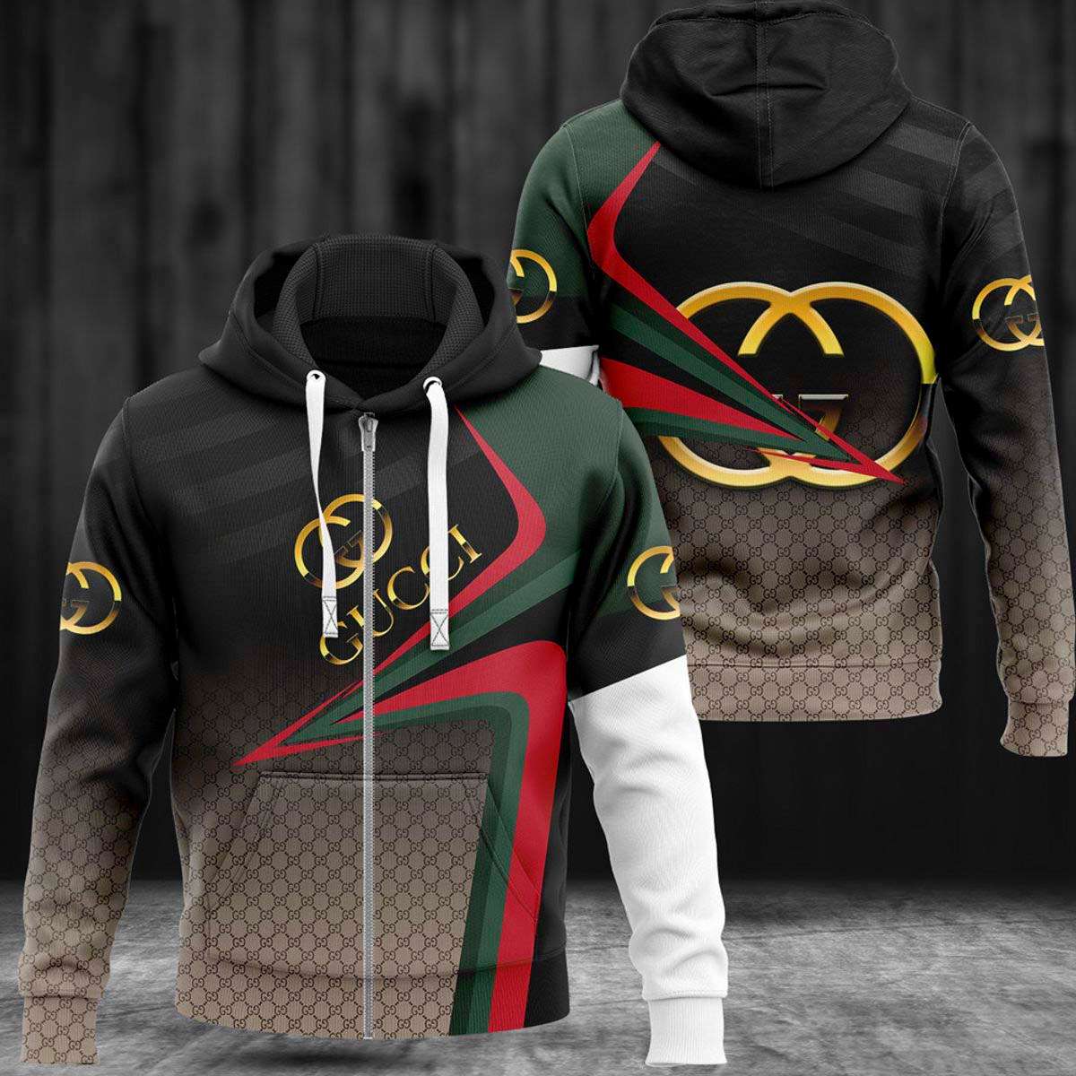 Gucci Ombre Black Luxury 3D Hoodie Limited Edition 204 Gucci Ombre Black Luxury 3D Hoodie Limited Edition 204