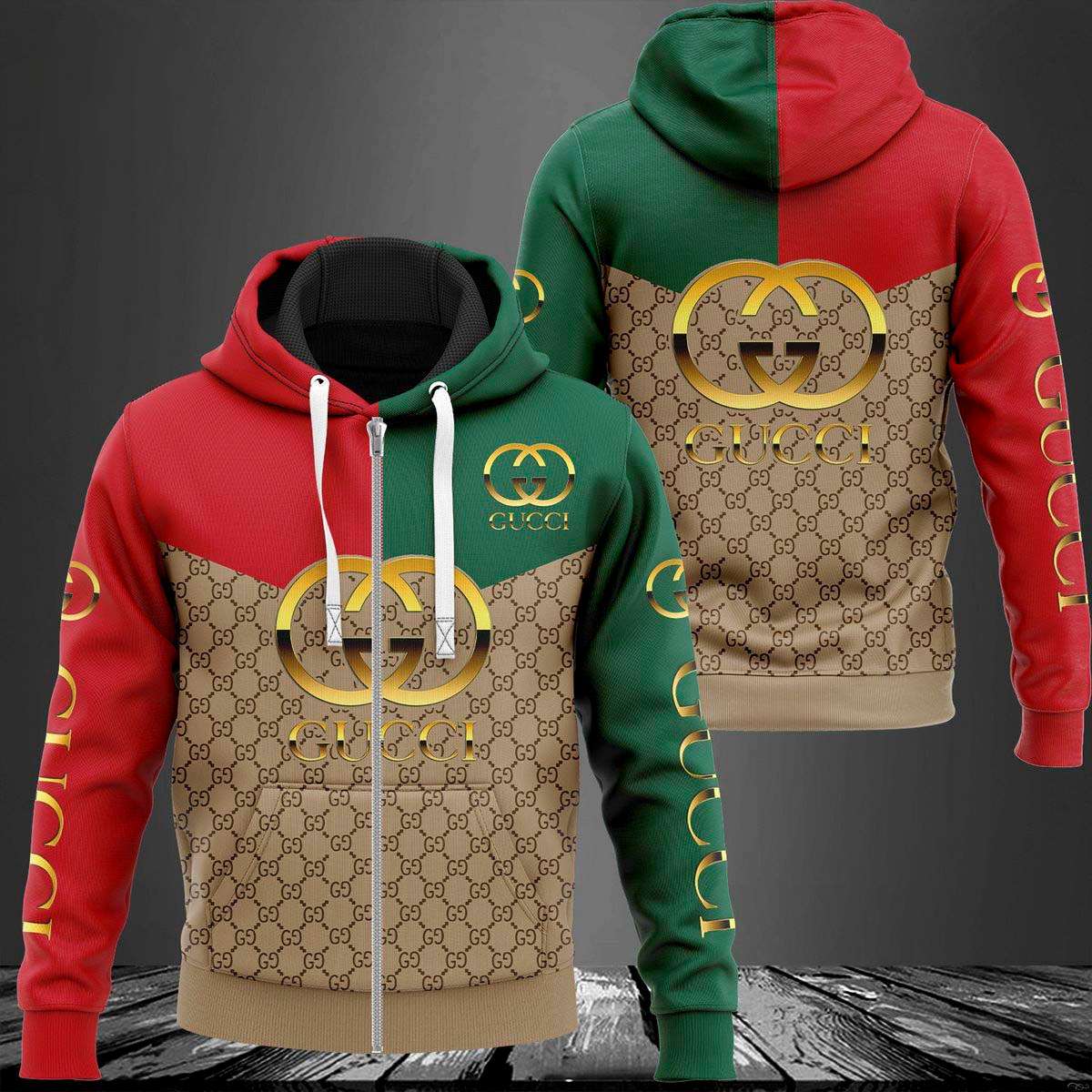 Gucci Green Brown Red Luxury 3D Hoodie Limited Edition 198 Gucci Green Brown Red Luxury 3D Hoodie Limited Edition 198