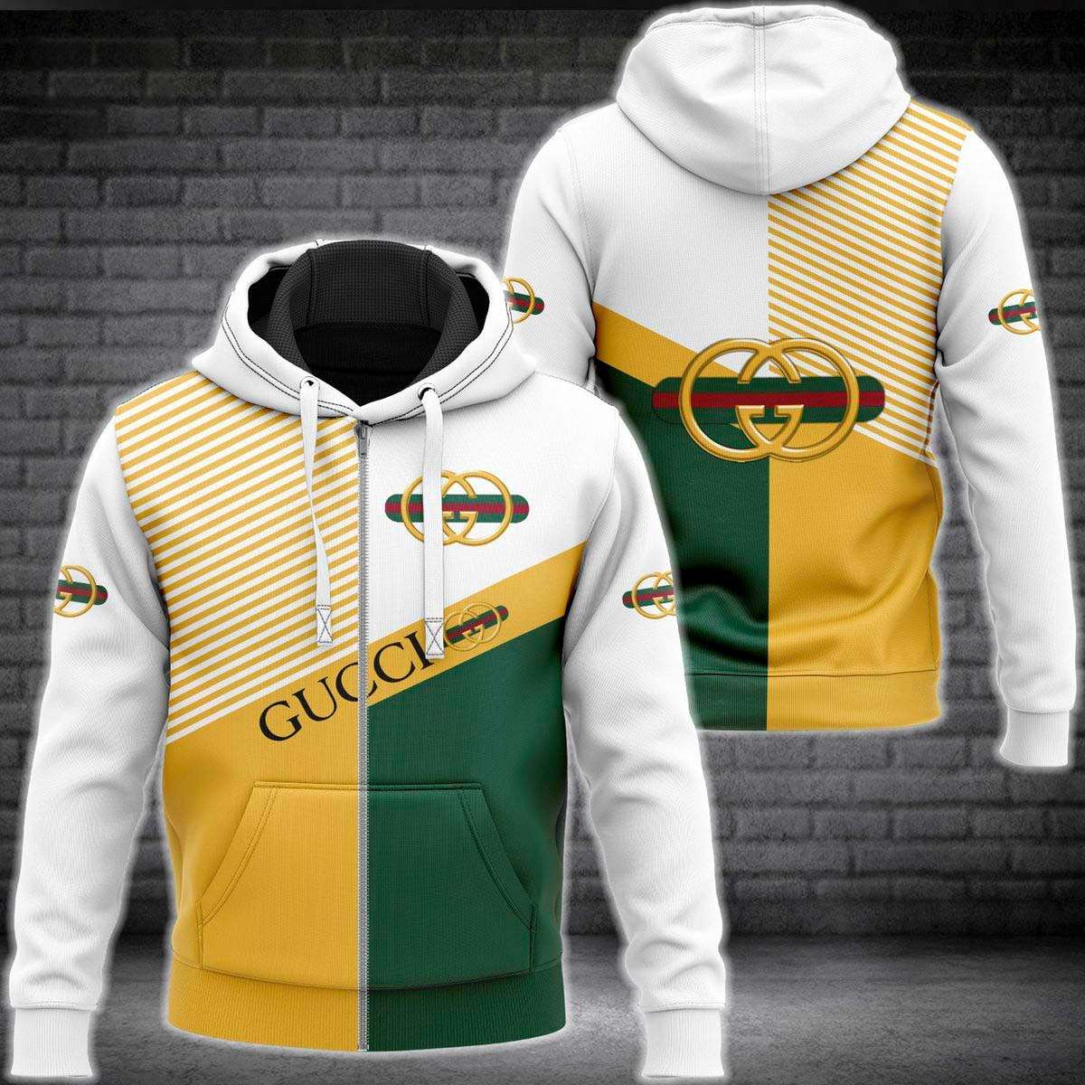Gucci Gold Green White Luxury Hoodie Limited Edition 138 Gucci Gold Green White Luxury Hoodie Limited Edition 138