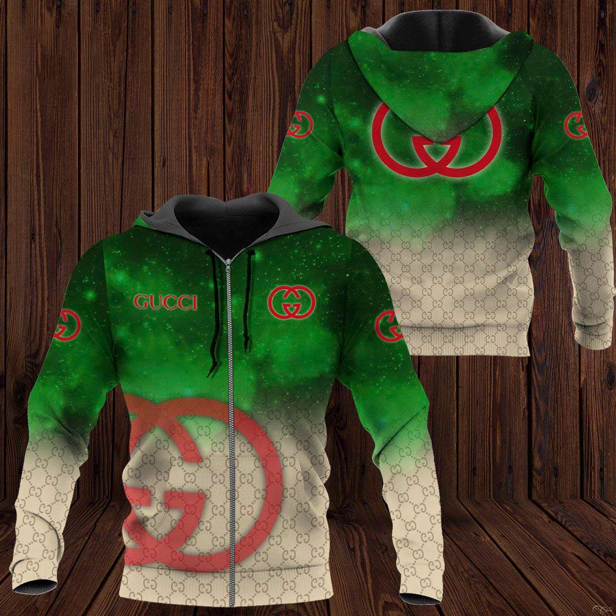 Gucci Brown Mix Green Luxury 3D Hoodie Limited Edition 203 Gucci Brown Mix Green Luxury 3D Hoodie Limited Edition 203