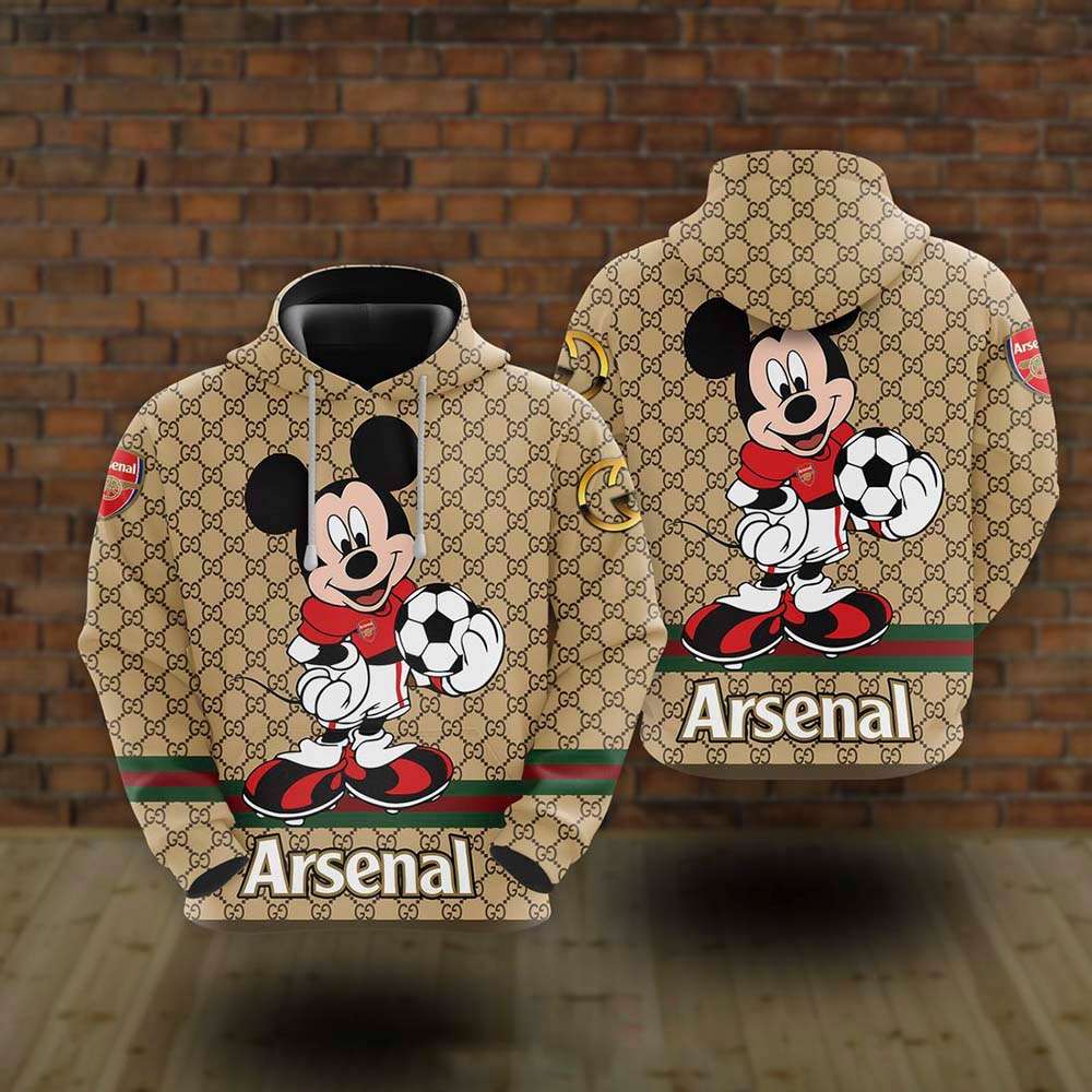 Arsenal Gucci Mickey 3D Hoodie Luxury Brand POD Design 109 Arsenal Gucci Mickey 3D Hoodie Luxury Brand POD Design 109