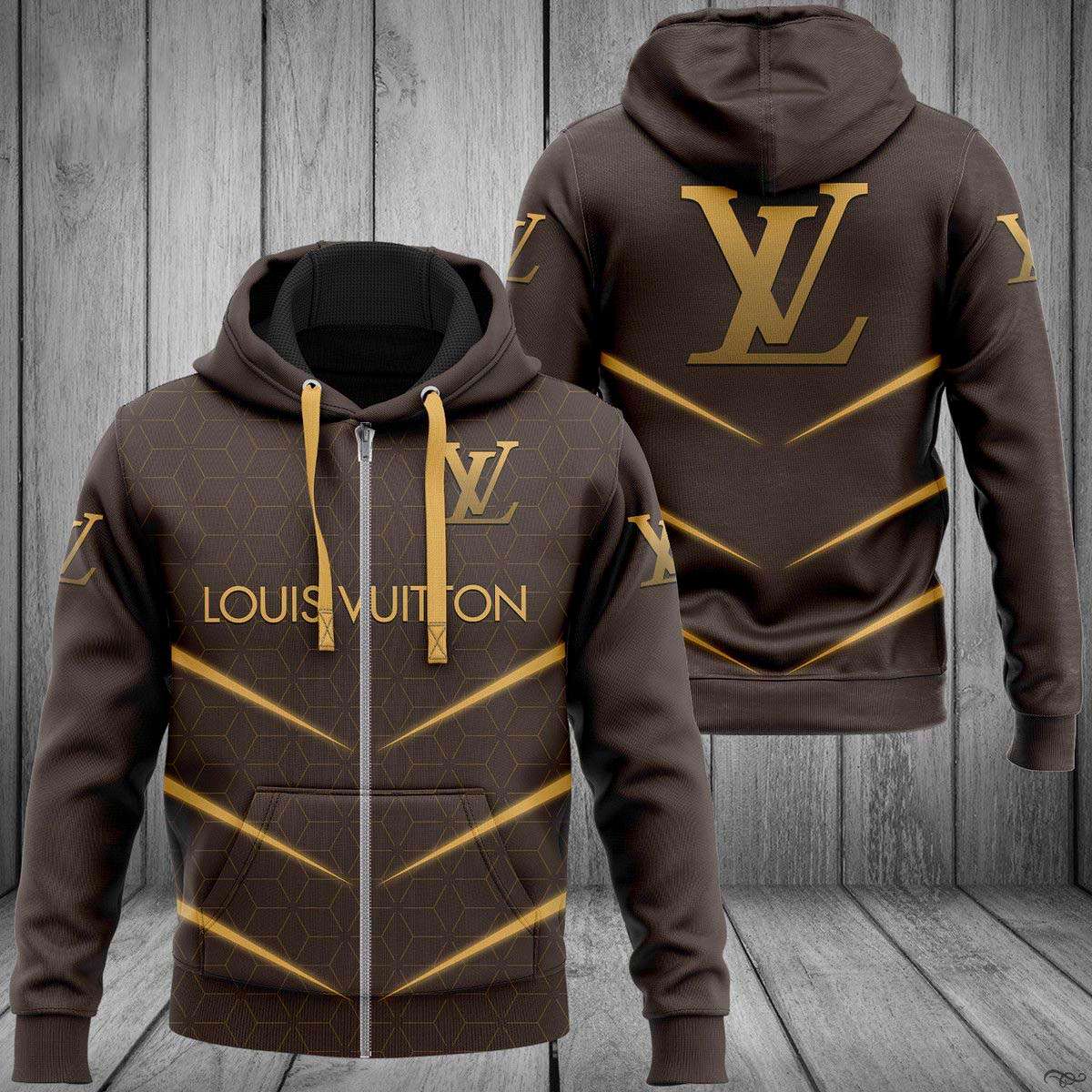Louis Vuitton Stripe Gold Luxury 3D Hoodie POD Design 021 Louis Vuitton Stripe Gold Luxury 3D Hoodie POD Design 021