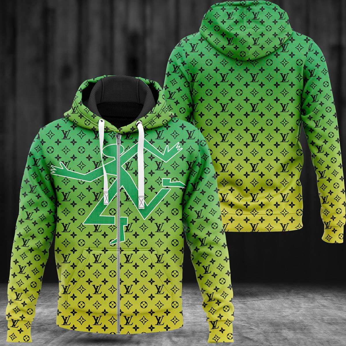 Louis Vuitton Ombre Green Luxury 3D Hoodie Limited Edition 031 Louis Vuitton Ombre Green Luxury 3D Hoodie Limited Edition 031