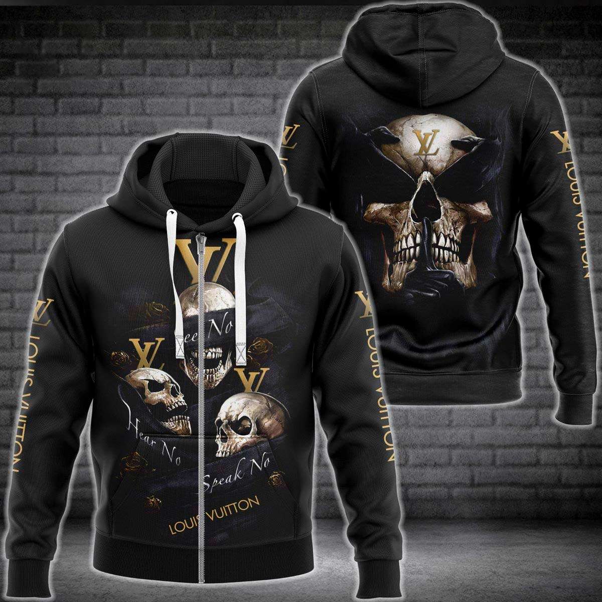 Louis Vuitton Luxury Brand Skull 3D Hoodie Limited Edition 056 Louis Vuitton Luxury Brand Skull 3D Hoodie Limited Edition 056
