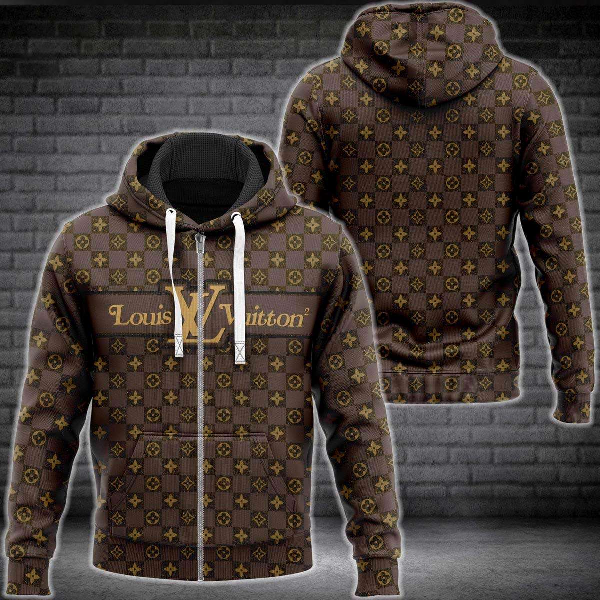 Louis Vuitton Luxury Brand Full Brown 3D Hoodie Limited Edition 058 Louis Vuitton Luxury Brand Full Brown 3D Hoodie Limited Edition 058