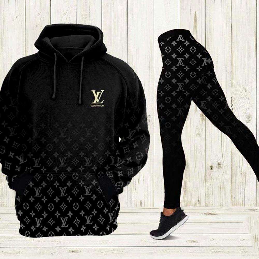 Louis Vuitton Luxury Brand Black Gradient 3D Hoodie Leggings Set 089 Louis Vuitton Luxury Brand Black Gradient 3D Hoodie Leggings Set 089