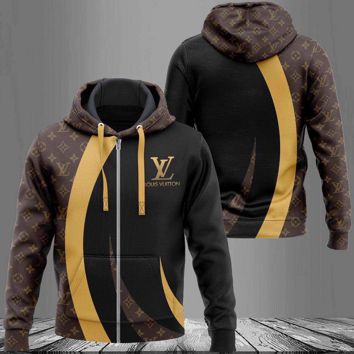 Louis Vuitton Logo Mix Black Luxury 3D Hoodie 008 Louis Vuitton Logo Mix Black Luxury 3D Hoodie 008