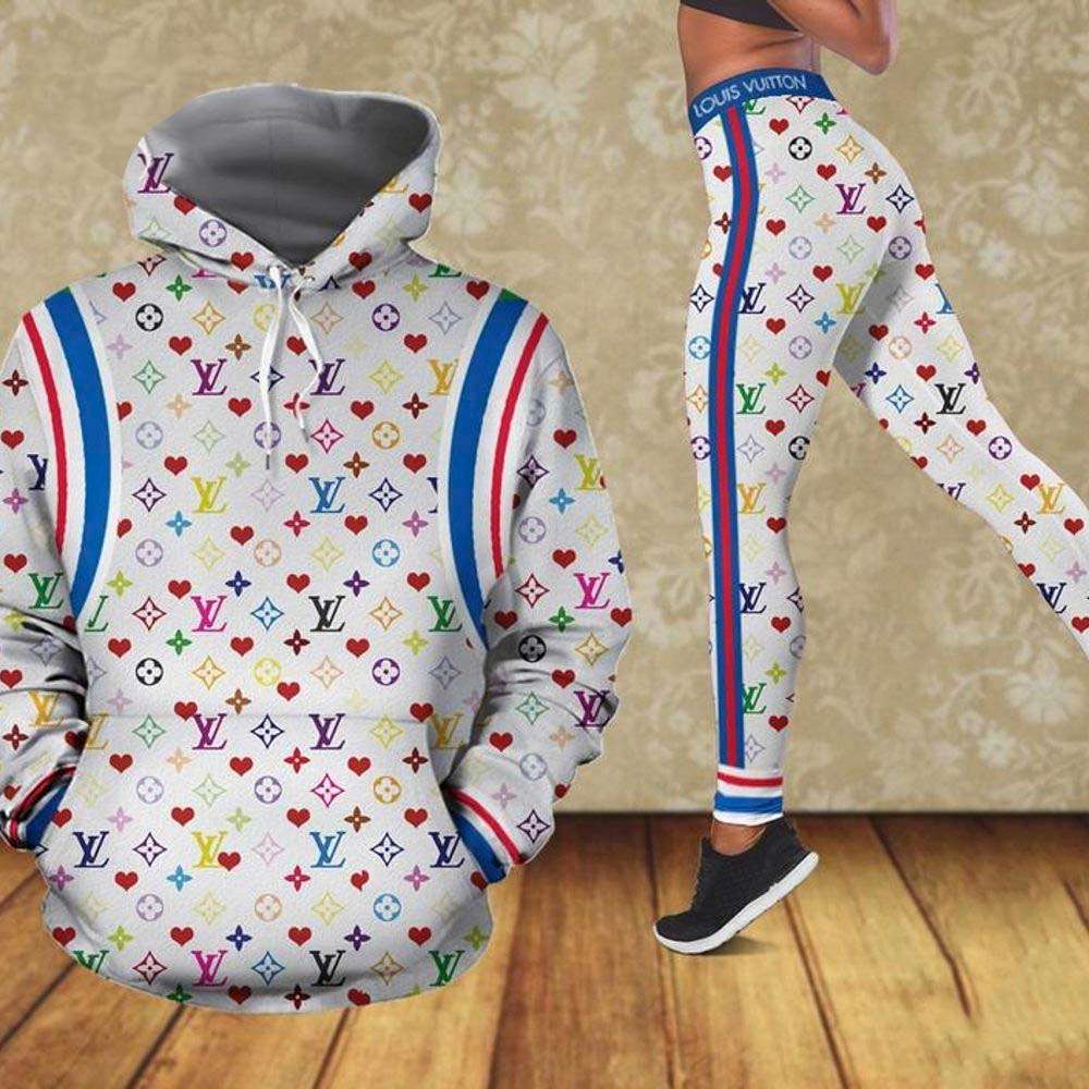 Louis Vuitton Heart Colorful 3D Hoodie and Leggings Set 080 Louis Vuitton Heart Colorful 3D Hoodie and Leggings Set 080