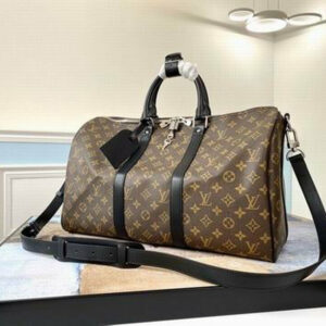 LV Keepall Bandouliere 45 Monogram Macassar Canvas For Men, Travel Bags M56711
