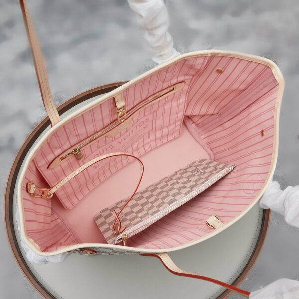 LV Neverfull GM Damier Azur Canvas Rose Ballerine Pink for Women N41604