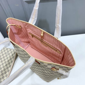 LV Neverfull MM Tote Bag Damier Azur Canvas Rose Ballerine Pink For Women N41605