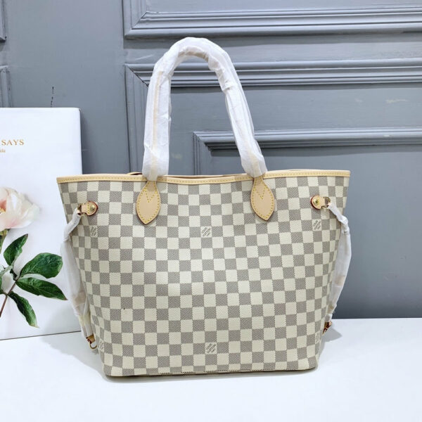 LV Neverfull MM Tote Bag Damier Azur Canvas Rose Ballerine Pink For Women N41605