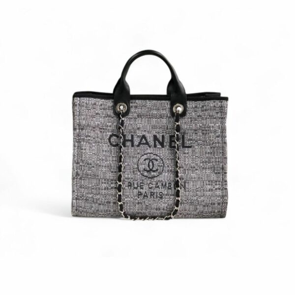 CN Deauville Tote Bag in Raffia Canvas, Black/White for Women CN Deauville Tote Bag in Raffia Canvas, Black/White for Women