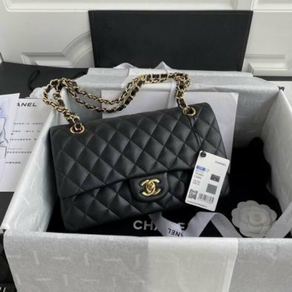 CN Classic Handbag Gold Toned Hardware Black For Women A01112