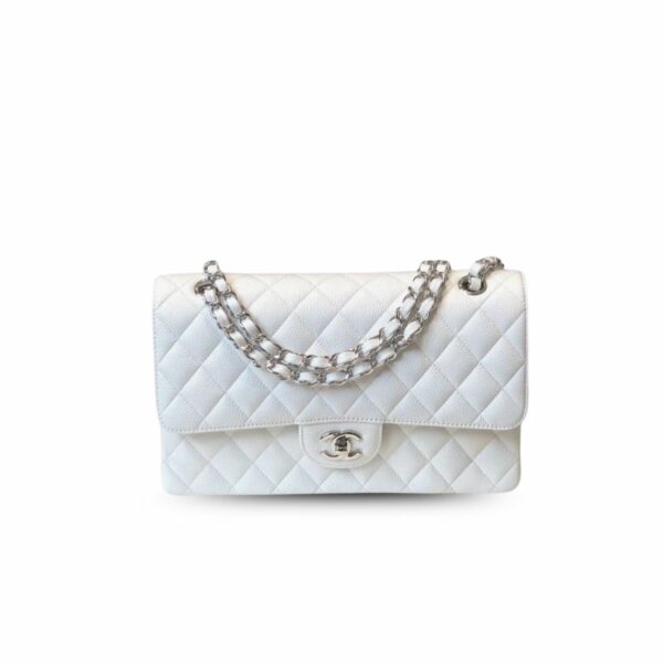 CN Classic Medium Flapbag Silver Hardware White A01112 CN Classic Medium Flapbag Silver Hardware White A01112
