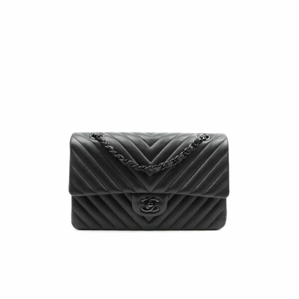 CN Chevron Classic Handbag Black Hardware Black For Women