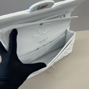 CN Classic Medium Flapbag Silver Hardware White A01112