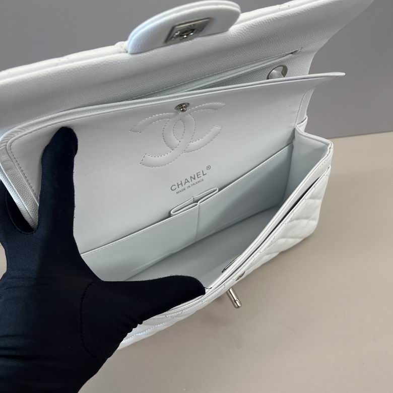 CN Classic Medium Flapbag Silver Hardware White A01112 CN Classic Medium Flapbag Silver Hardware White A01112