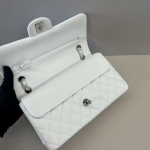 CN Classic Medium Flapbag Silver Hardware White A01112 2 1963479