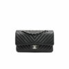 CN Chevron Classic Handbag Silver Hardware Black For Women