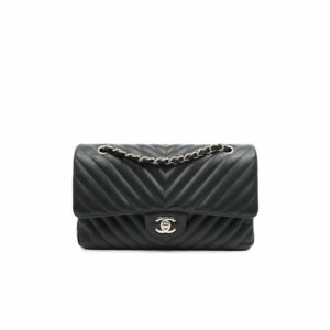 CN Chevron Classic Handbag Silver Hardware Black For Women