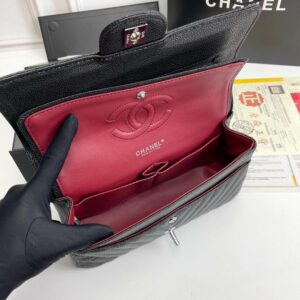 CN Chevron Classic Handbag Silver Hardware Black For Women