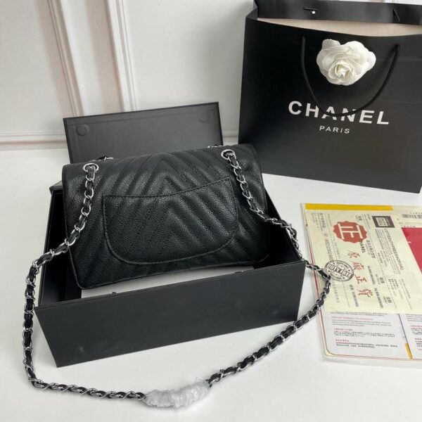 CN Chevron Classic Handbag Silver Hardware Black For Women