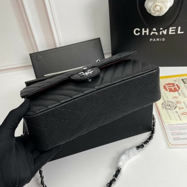 CN Chevron Classic Handbag Silver Hardware Black For Women