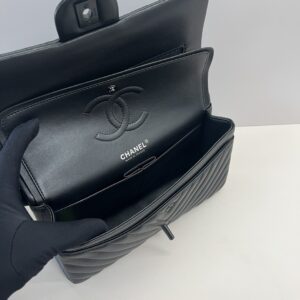 CN Chevron Classic Handbag Black Hardware Black For Women