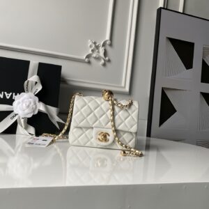 CN Mini Flap Bag With CC Ball On Strap White For Women AS1786